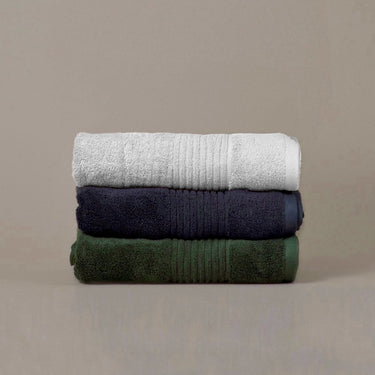 Bamboo cotton towels, super soft and sustainable. Khaki green, dark grey and white towel set.