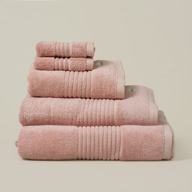 Blush pink eco friendly bamboo towel bale - face cloths, hand towel, bath towel, and bath sheet.